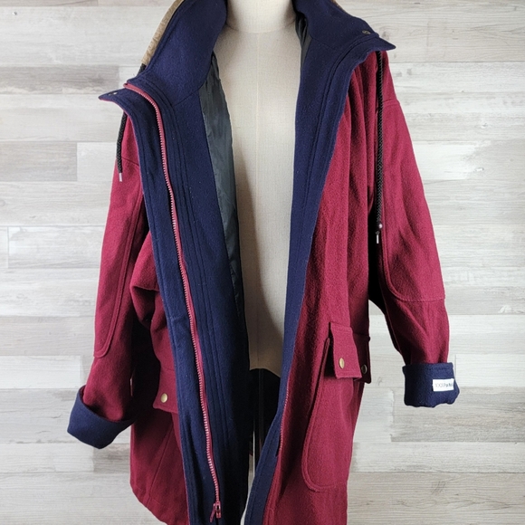 Vintage International Scene Burgundy Felt Wool Full Zip Coat Women's Size XL - Picture 9 of 16